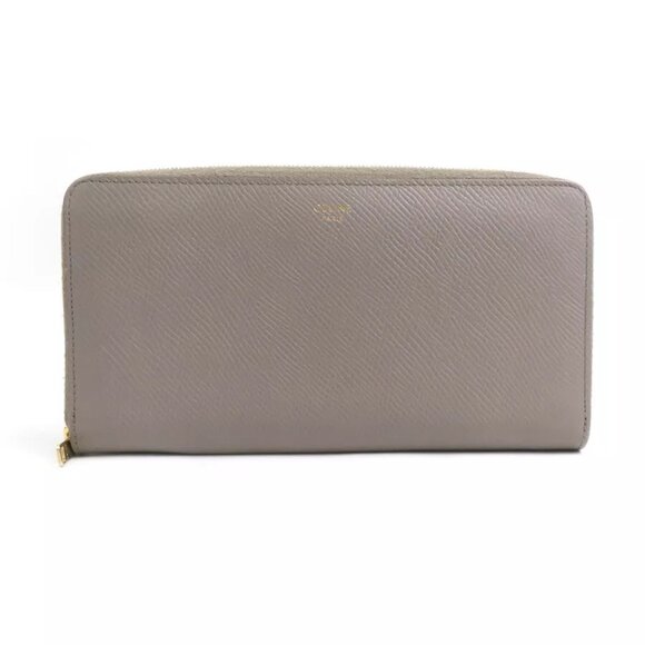 Auth CELINE Zip Around Long Wallet Greige Leather/Goldtone - h30819a - Picture 1 of 6